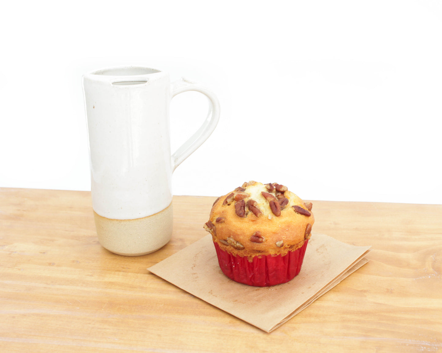 Neutral Beige Ceramic Travel Mug with Handle or Thumb Tumbler