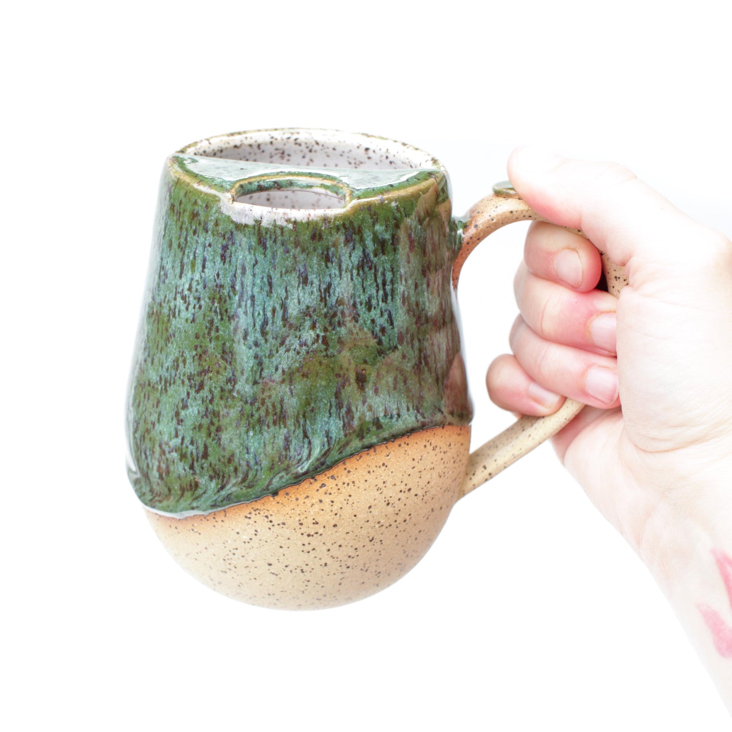 Forest Green Speckled Stoneware Sip-Top Mug