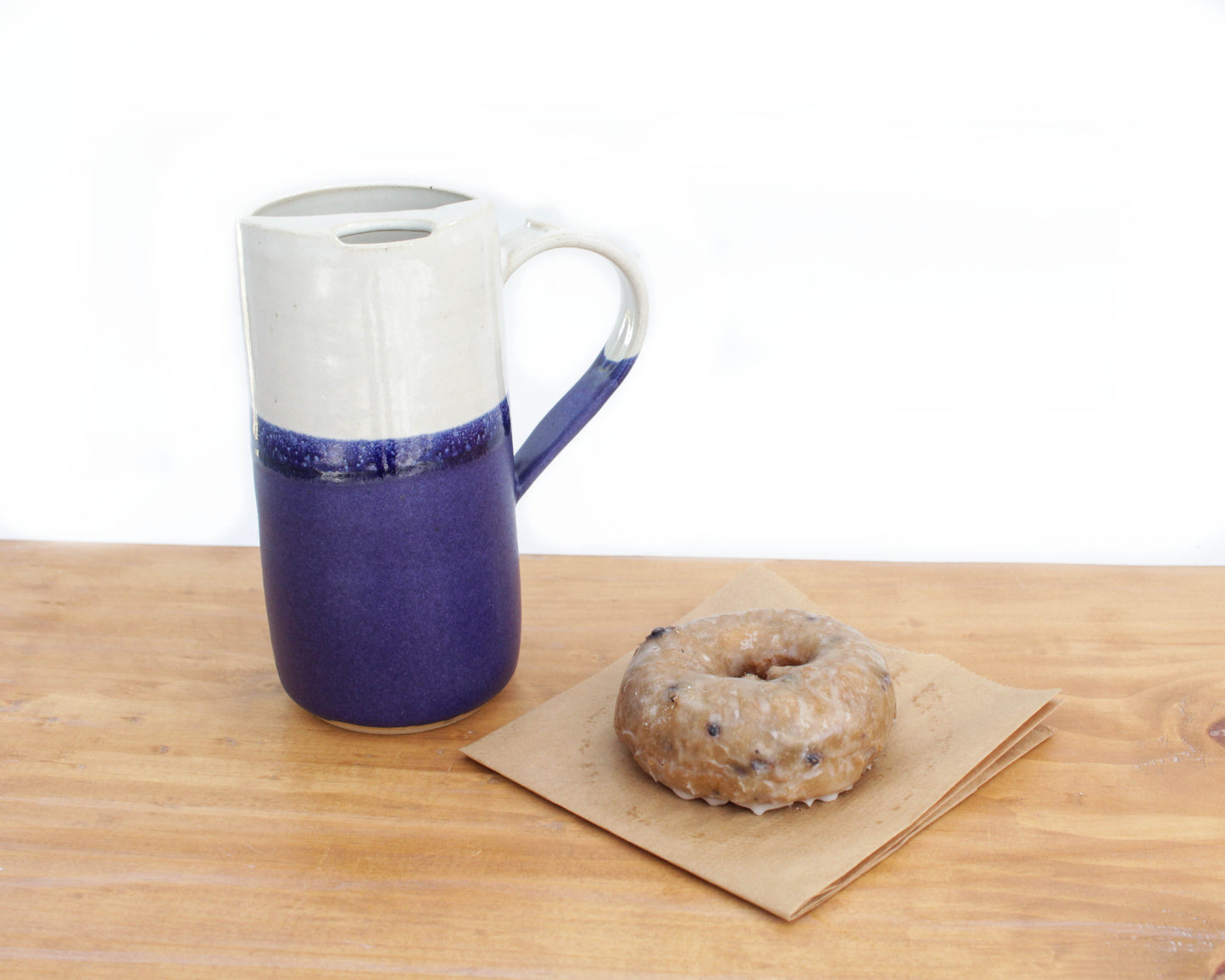 Ceramic Travel Mug with Handle Tall Skinny White Stoneware