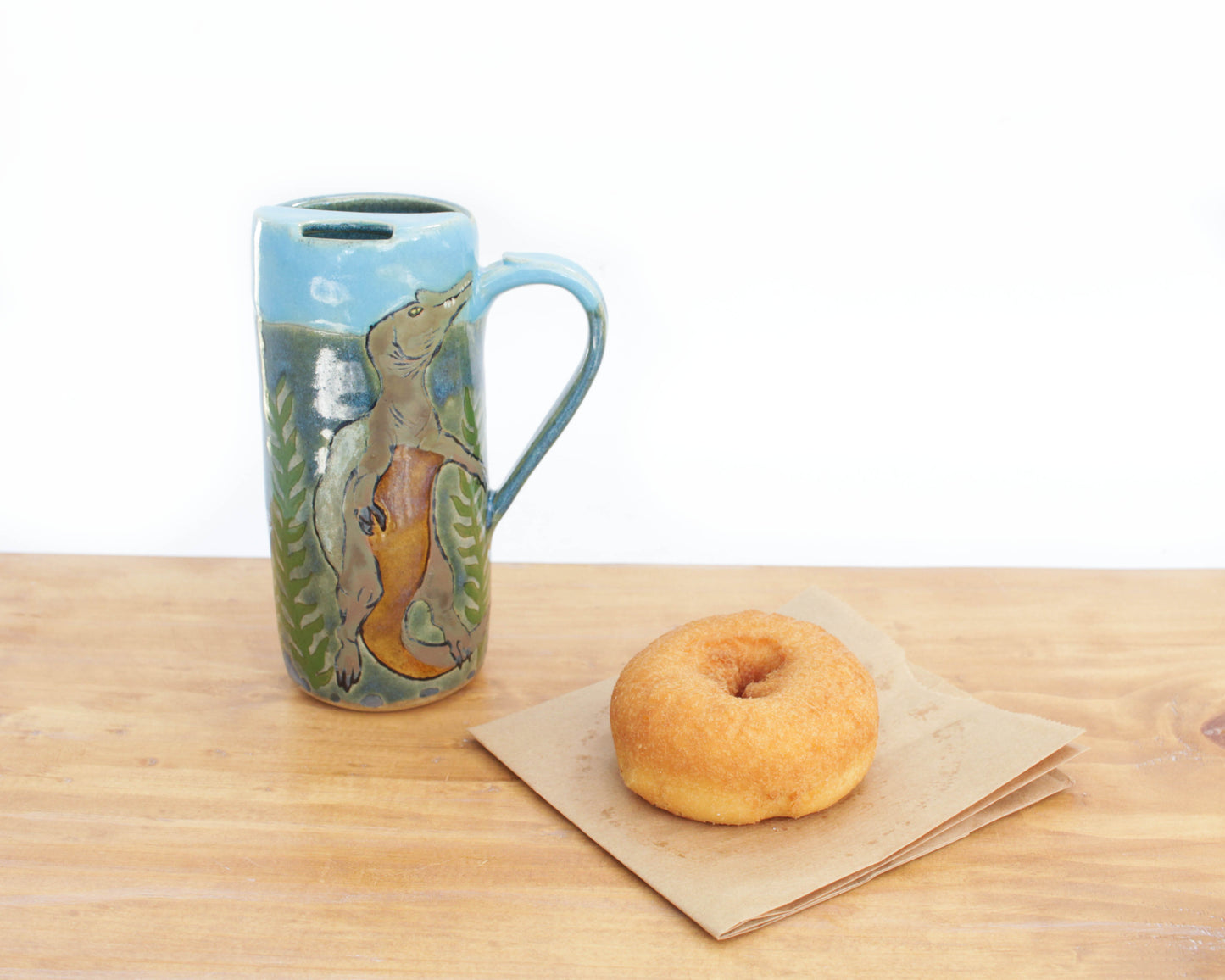 Spinosaurus Dinosaur Skinny Stoneware Travel Mug with Handle