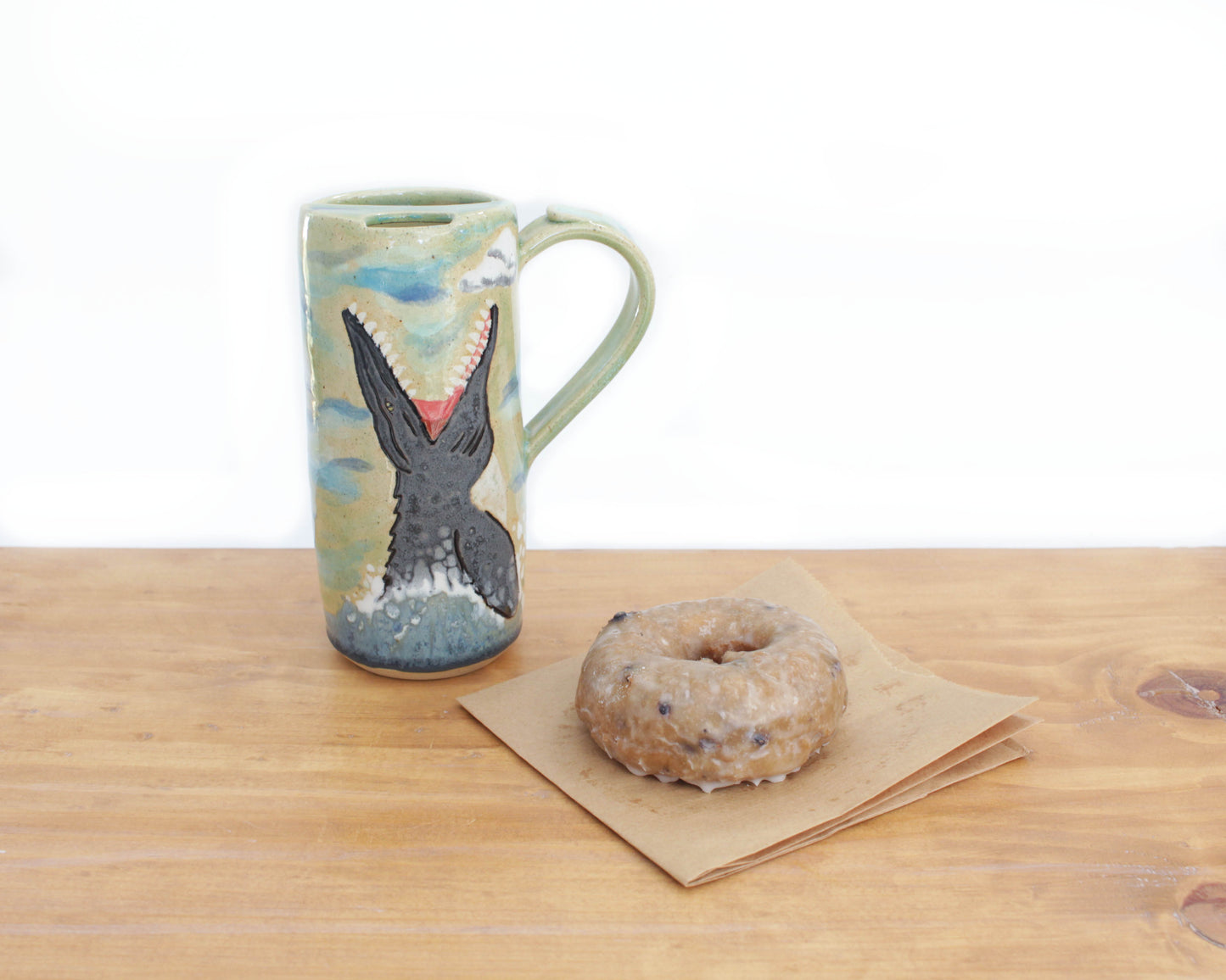 Mosasaur Skinny Stoneware Travel Mug with Handle