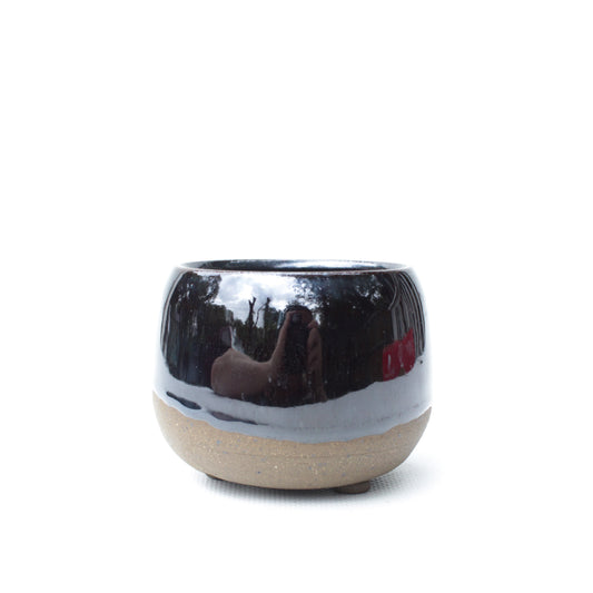 3" Mirror Black Brown Speckled Stoneware Planter Pot