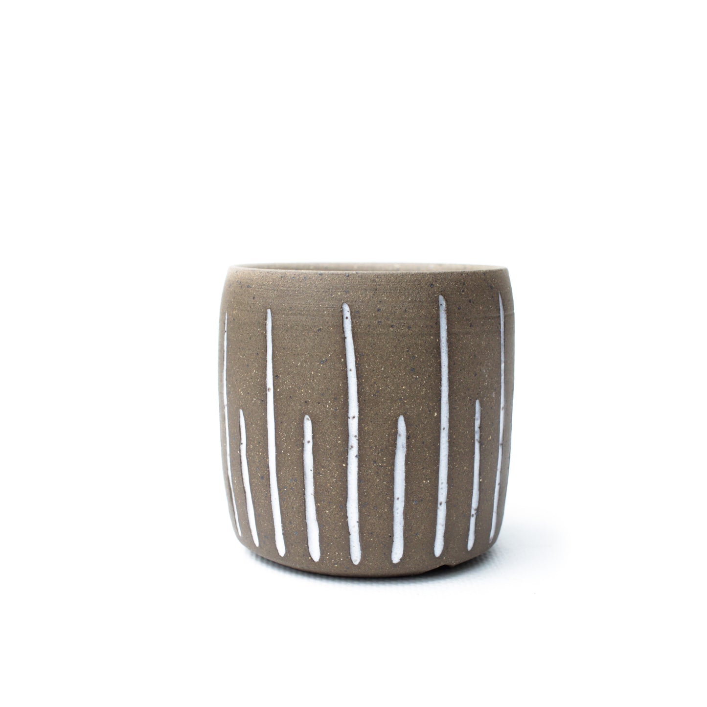2.5" White Carved Brown Speckled Stoneware Planter Pot