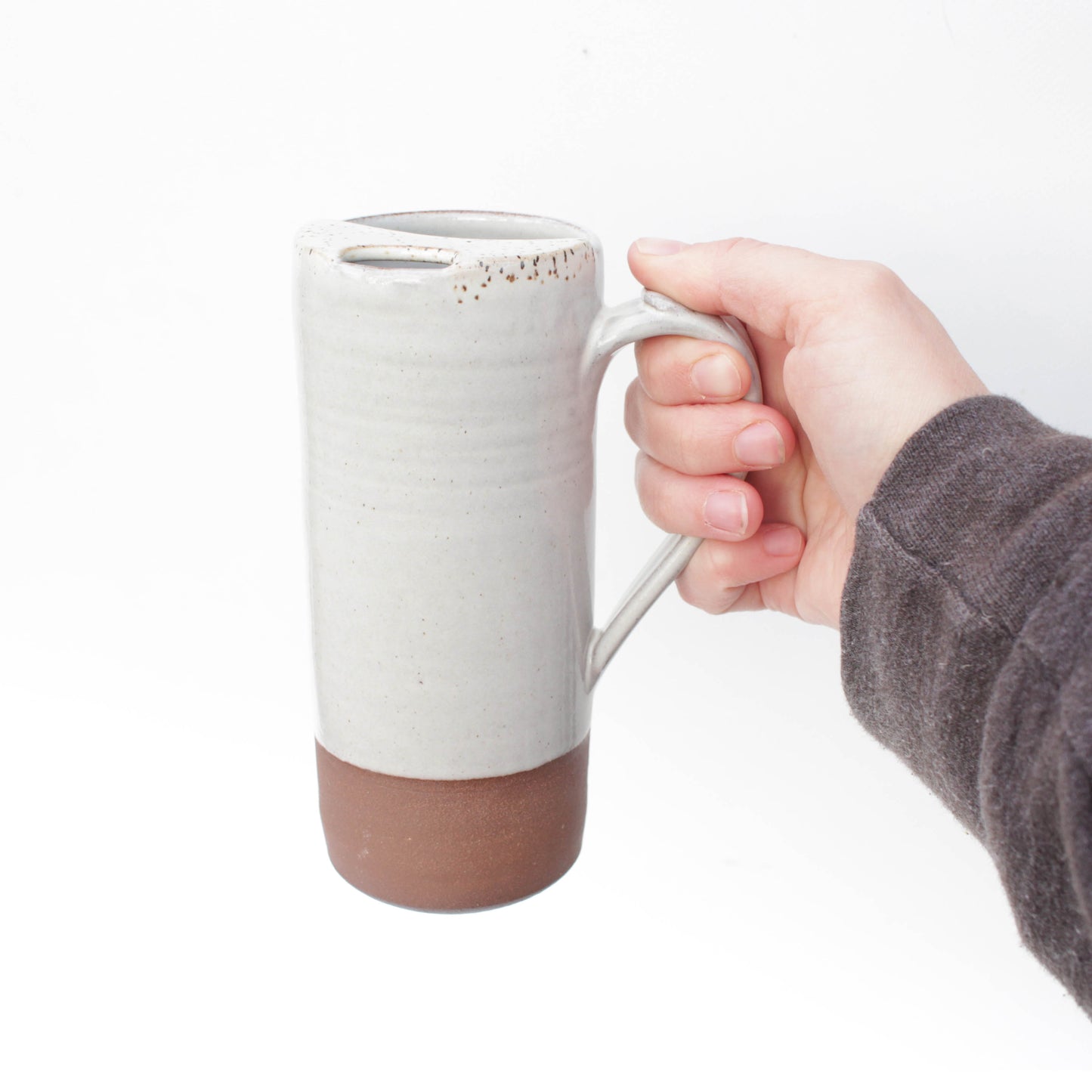 White & Red Stoneware Travel Mug