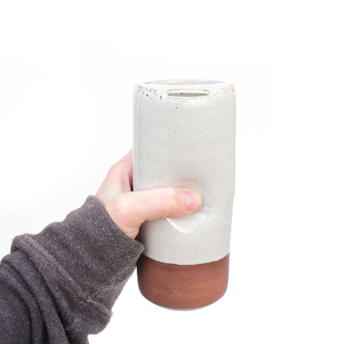 White & Red Stoneware Travel Mug