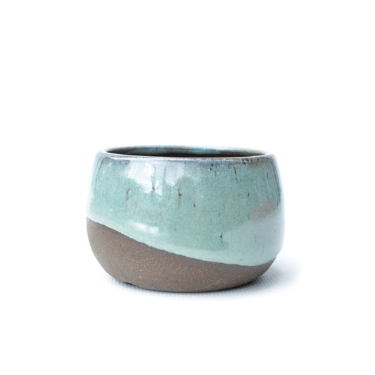 2.75" Mint Blue Brown Speckled Stoneware Planter Pot
