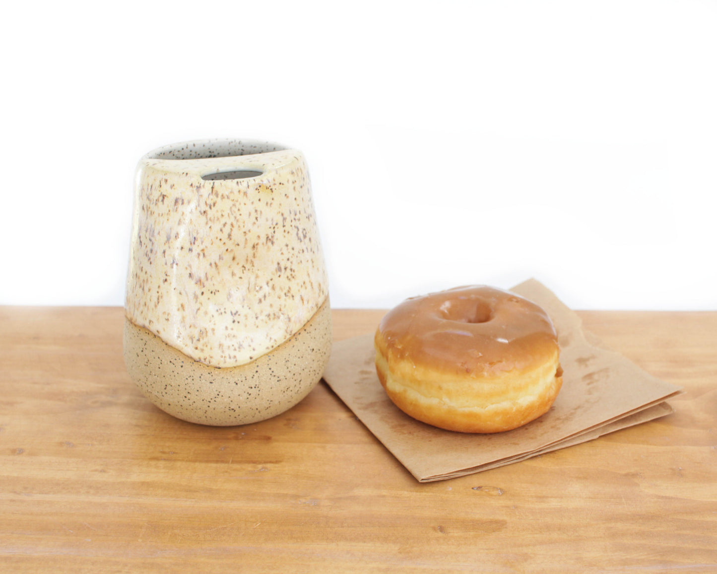 Toasted Cream Cozy Speckled Stoneware Sip-Top Thumb Tumbler