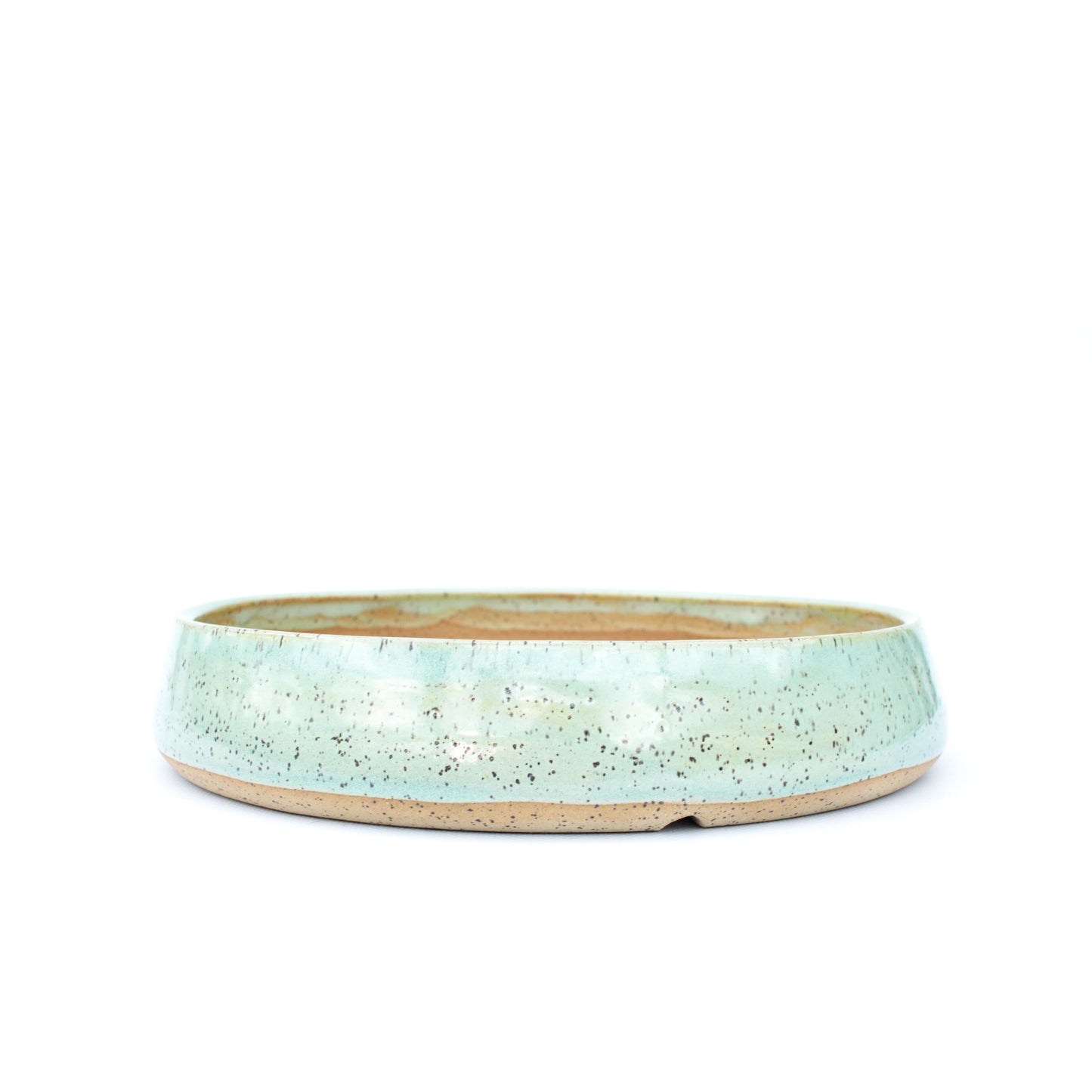 9.5" Seafoam Green Speckled Stoneware Bonsai Pot