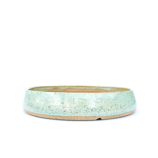 9.5" Seafoam Green Speckled Stoneware Bonsai Pot