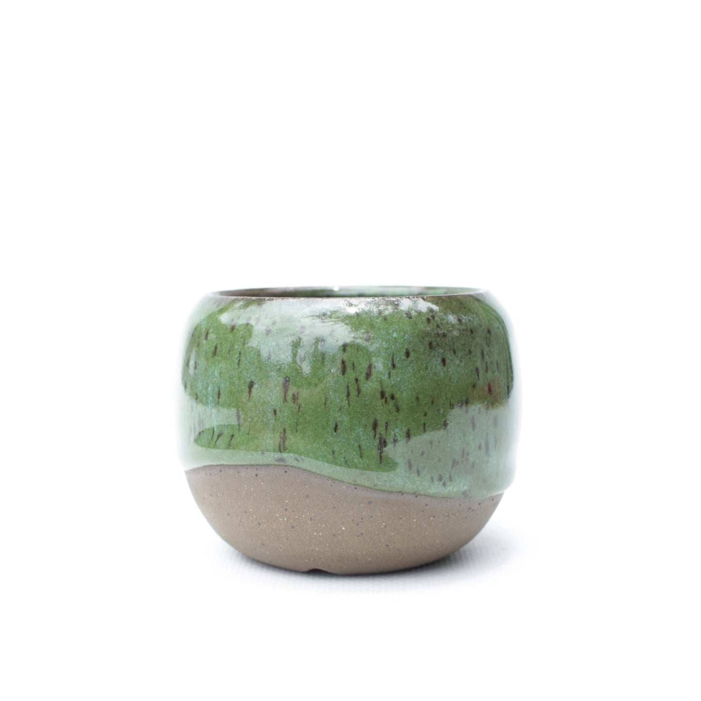 3" Green Brown Speckled Stoneware Planter Pot