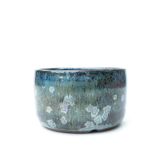 3.75" Crystal Blue Brown Speckled Stoneware Planter Pot
