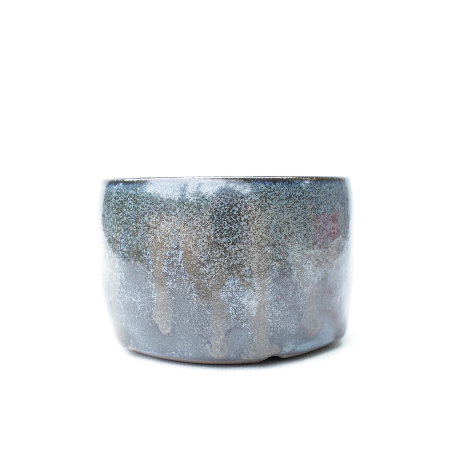 3.5" Dark Blue Brown Speckled Stoneware Planter Pot