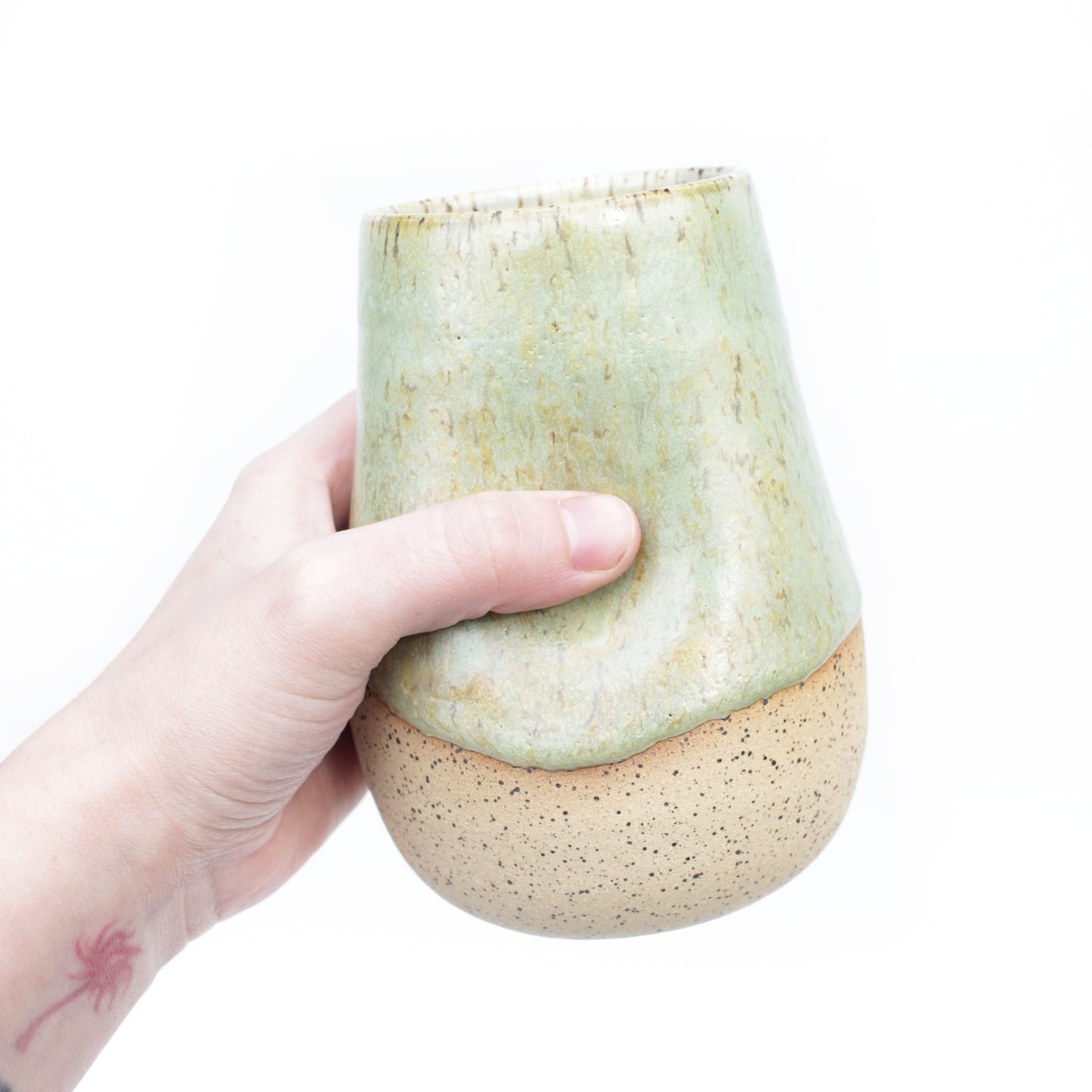 Seafoam Green Speckled Stoneware Thumb Tumbler