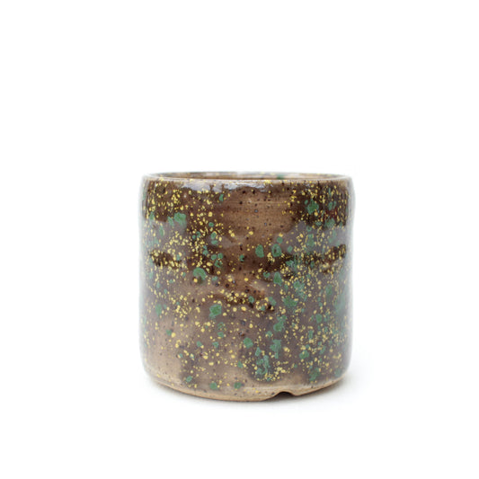 2.75" Green & Yellow Speckled Stoneware Planter Pot