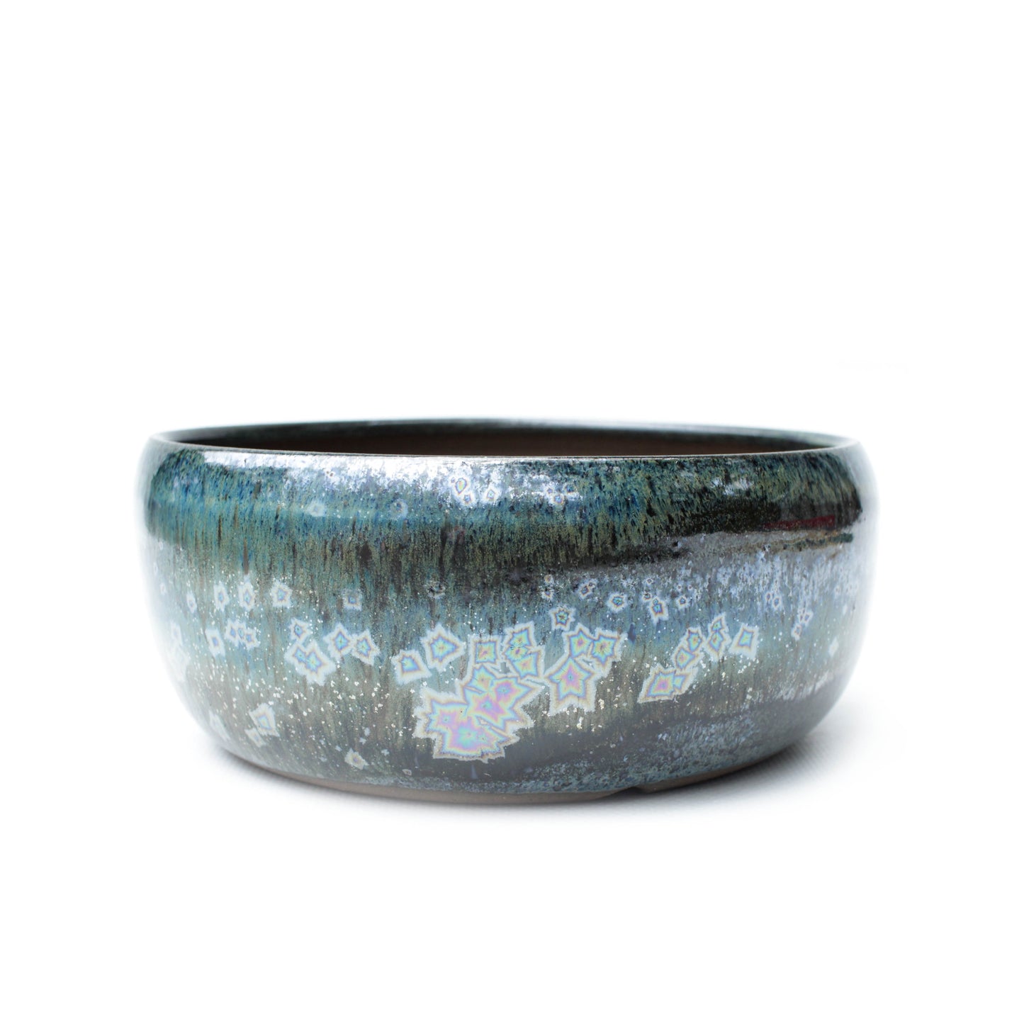 6" Crystalline Blue Brown Speckled Stoneware Planter Pot