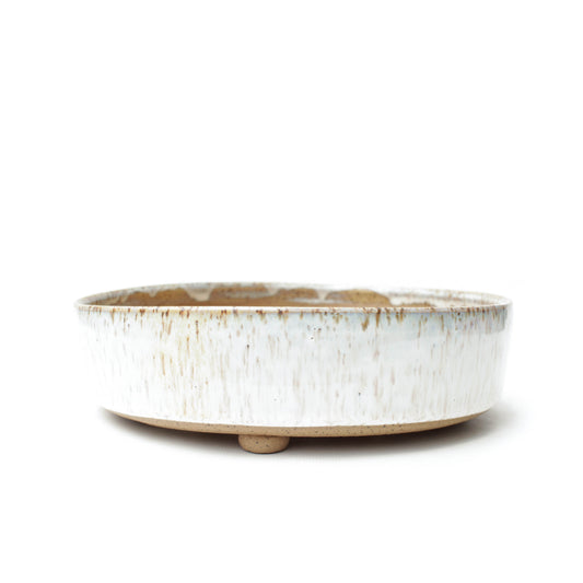 8.75"White Speckled Stoneware Bonsai Pot