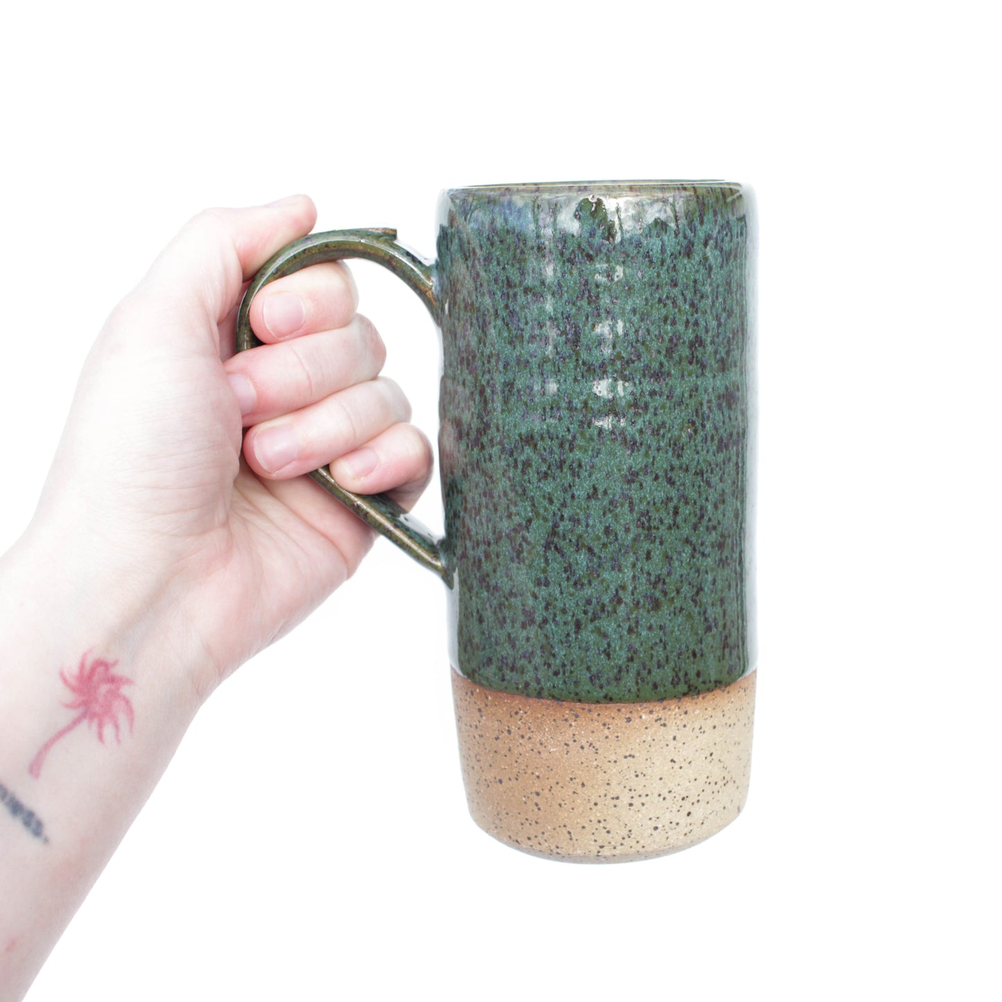 Green Tall Speckled Stoneware Mug