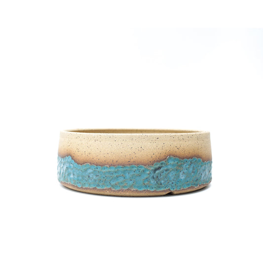 7" Teal Crater Speckled Stoneware Bonsai Pot