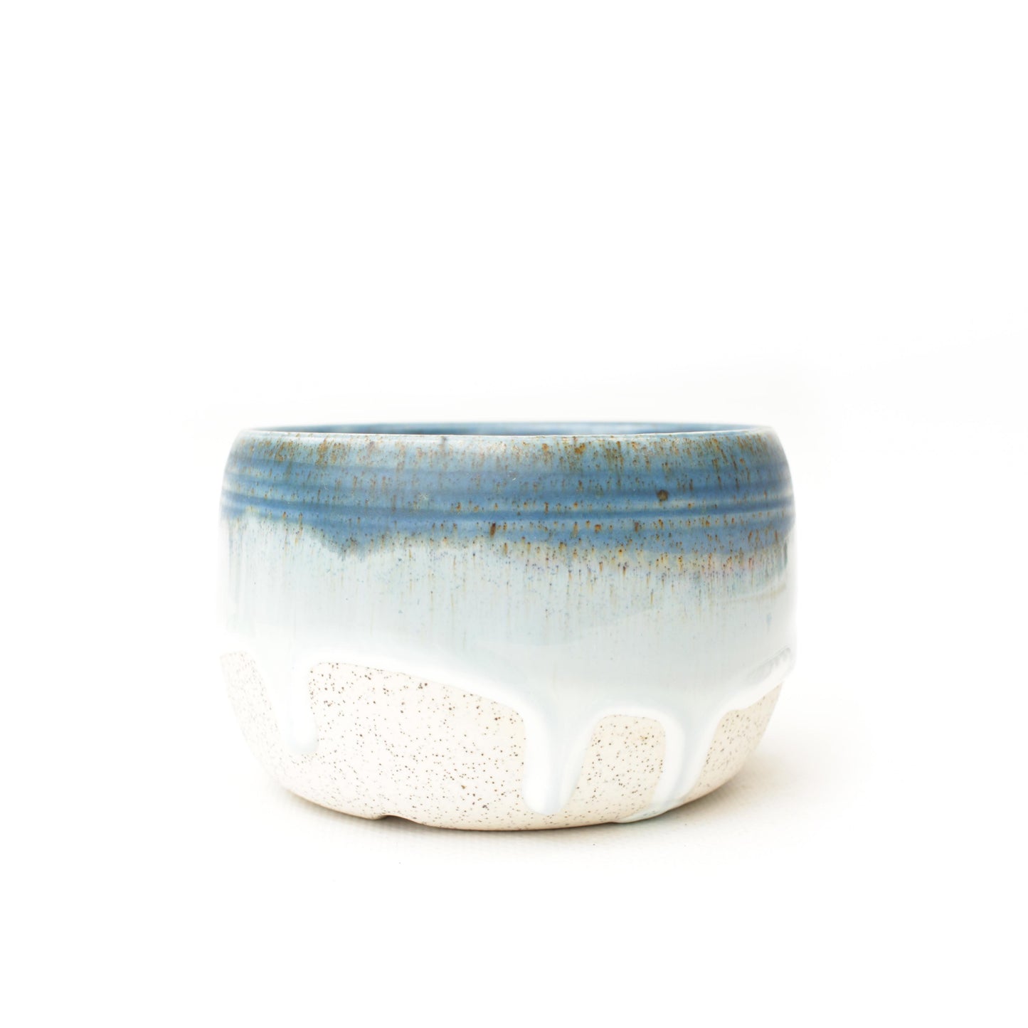 4" Blue & White Speckled Stoneware Planter Pot