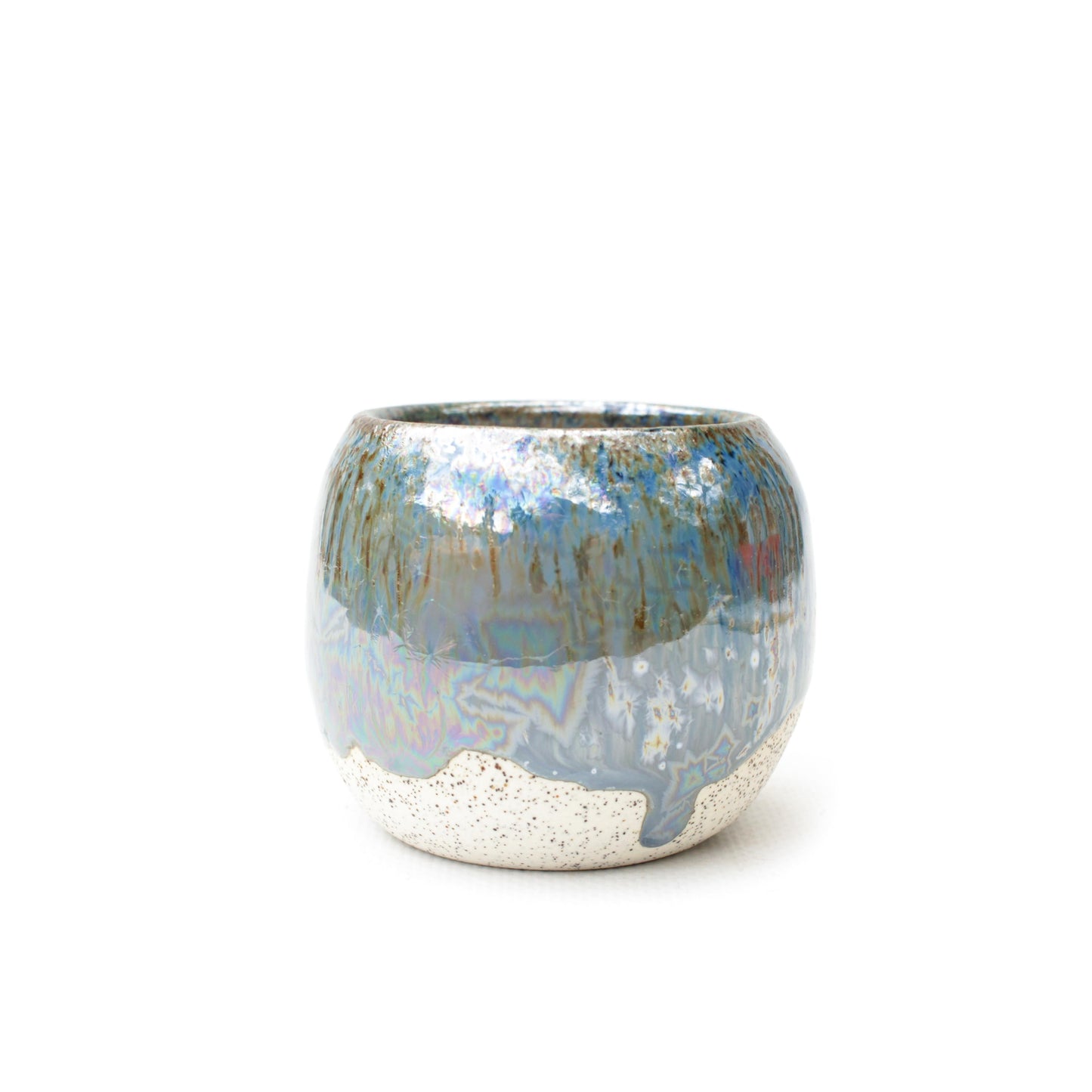 2.5" Blue Iridescent Speckled Stoneware Planter Pot