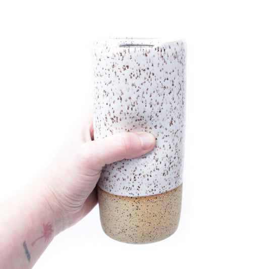 Vanilla Bean Speckled Stoneware Travel Mug