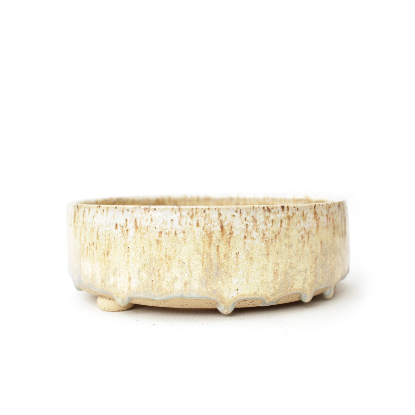 7.5" Crystal Cream Speckled Stoneware Bonsai Pot