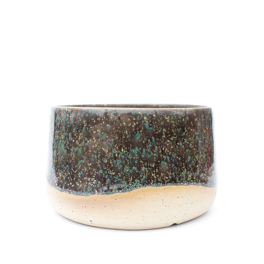 6" Green & Yellow Speckled Stoneware Planter Pot