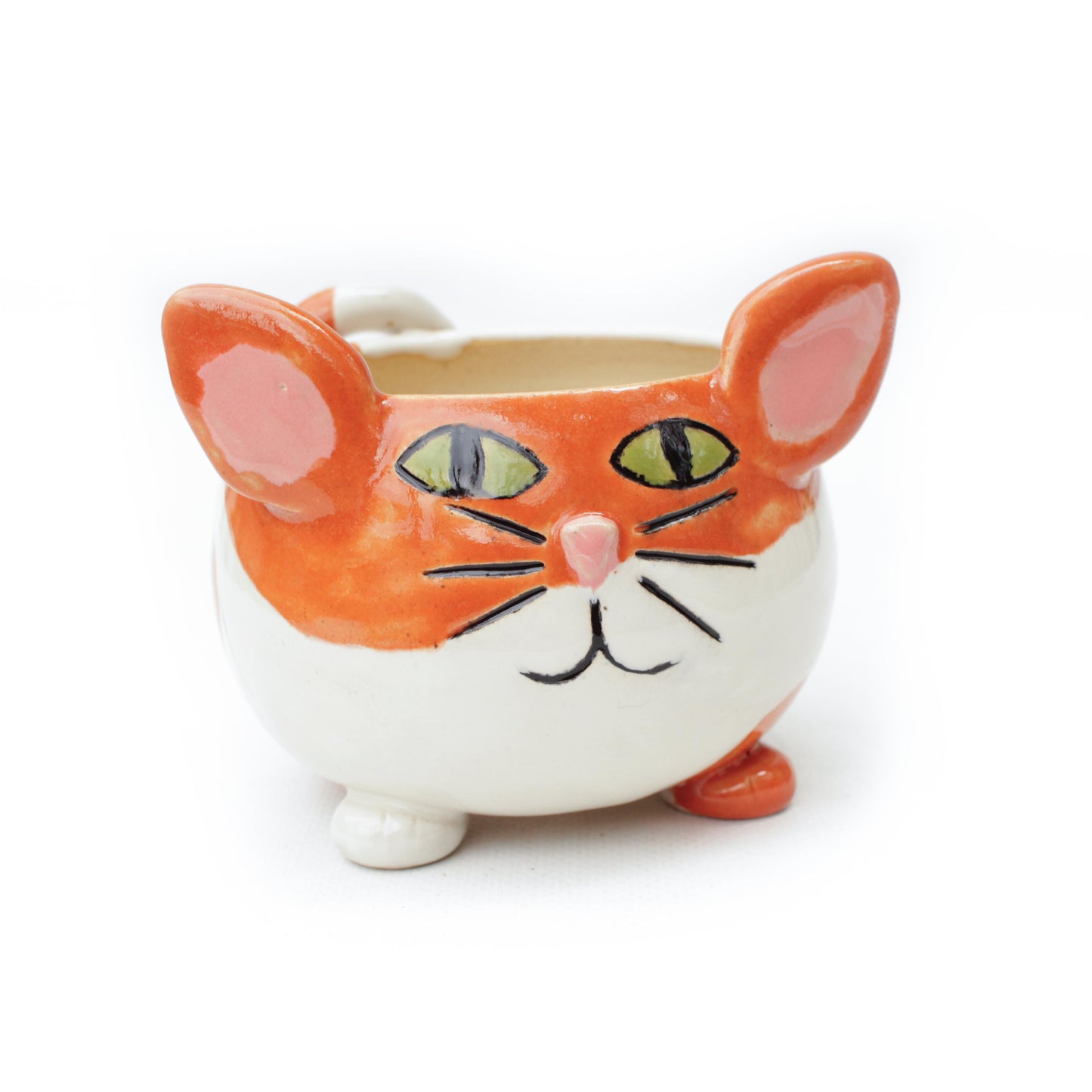 Orange & White Cat Sculpture Planter Pot
