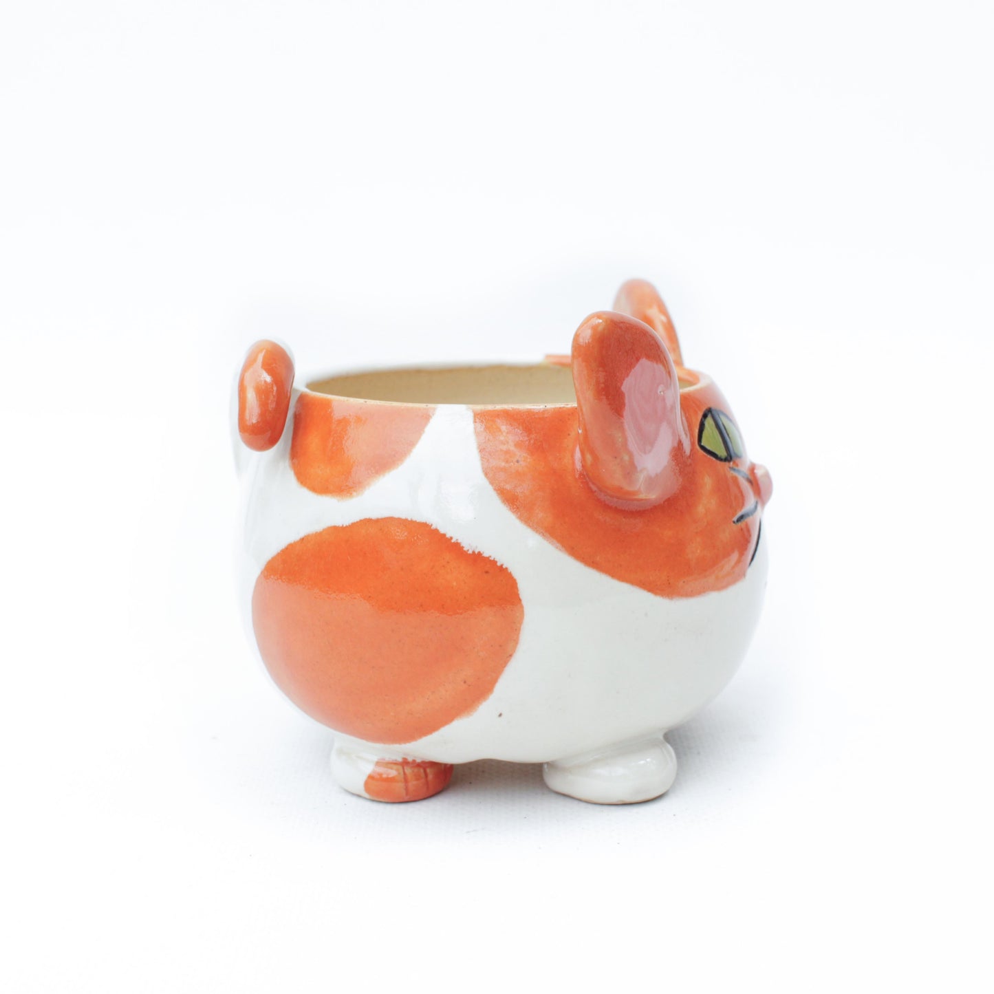Orange & White Cat Sculpture Planter Pot