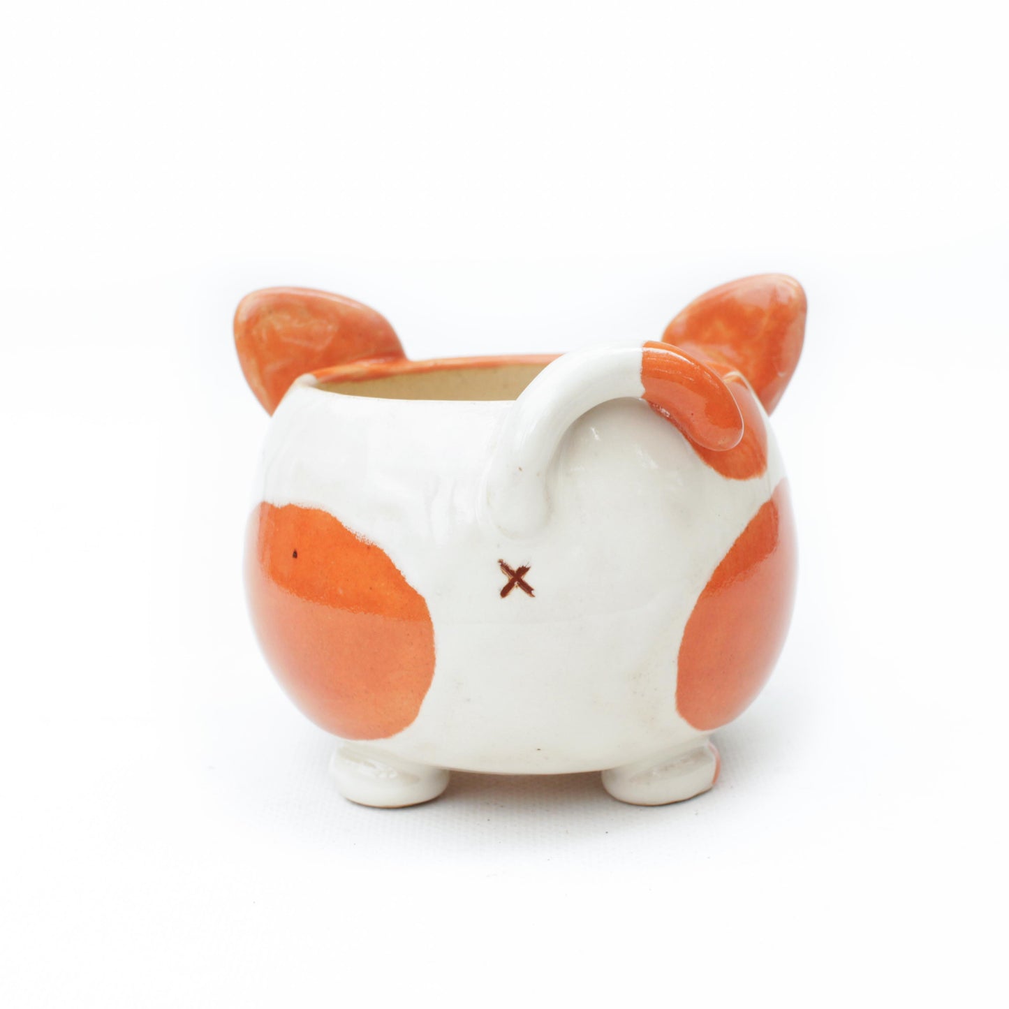 Orange & White Cat Sculpture Planter Pot
