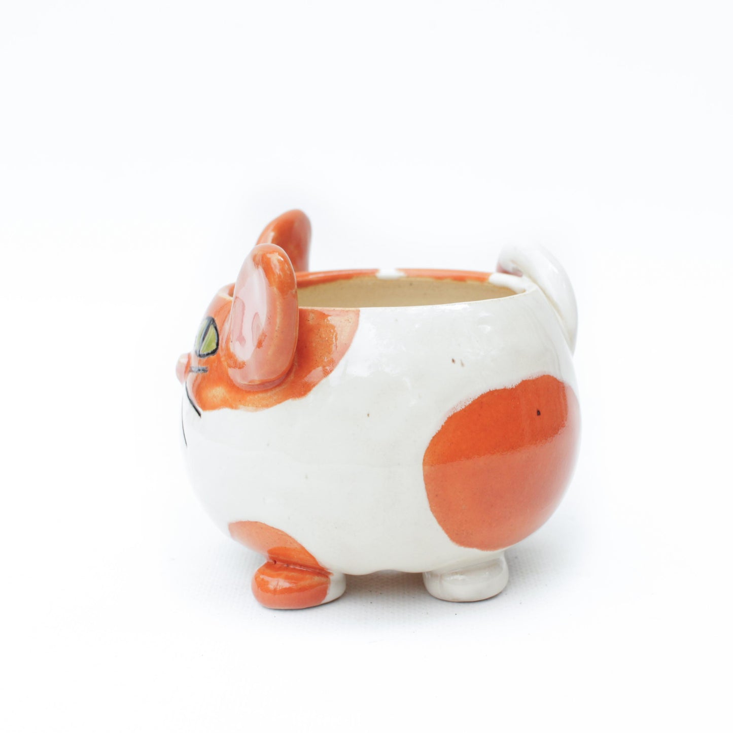 Orange & White Cat Sculpture Planter Pot