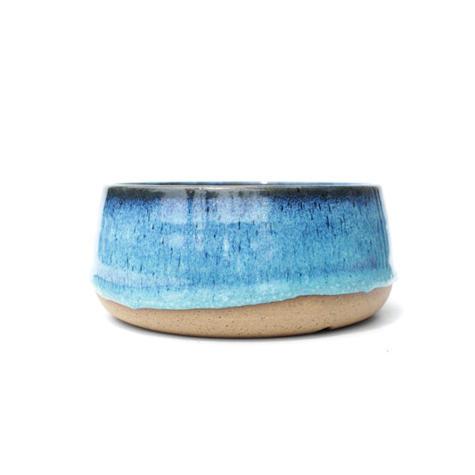 7" Electric Blue Speckled Stoneware Bonsai Pot