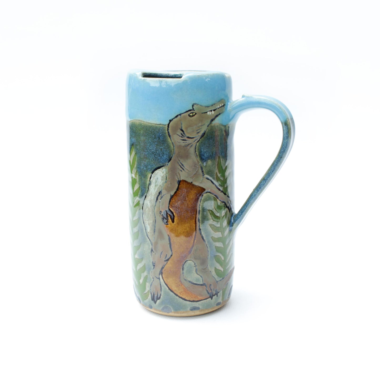 Spinosaurus Dinosaur Skinny Stoneware Travel Mug with Handle