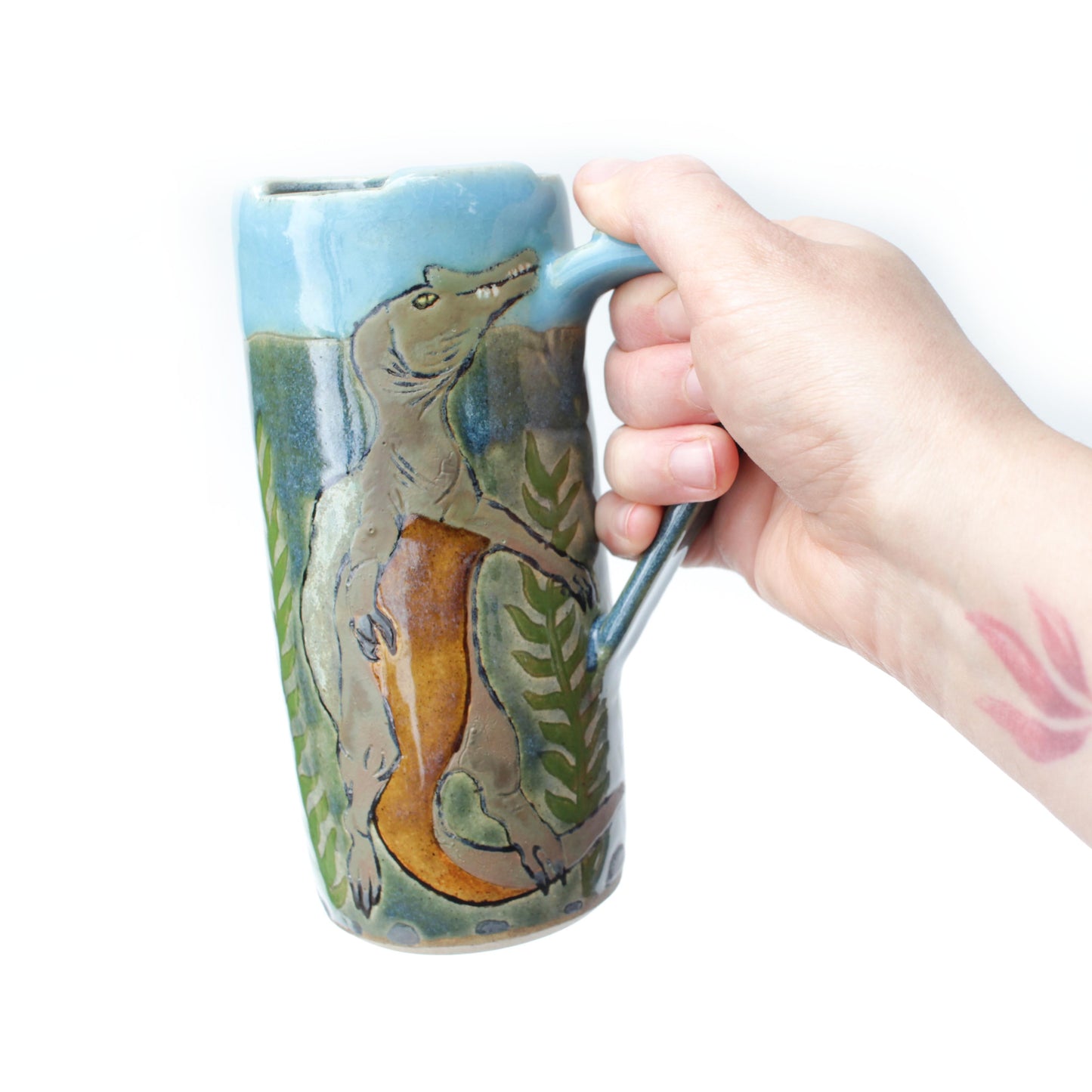 Spinosaurus Dinosaur Skinny Stoneware Travel Mug with Handle