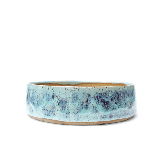 8.5" Turquoise Speckled Stoneware Bonsai Pot