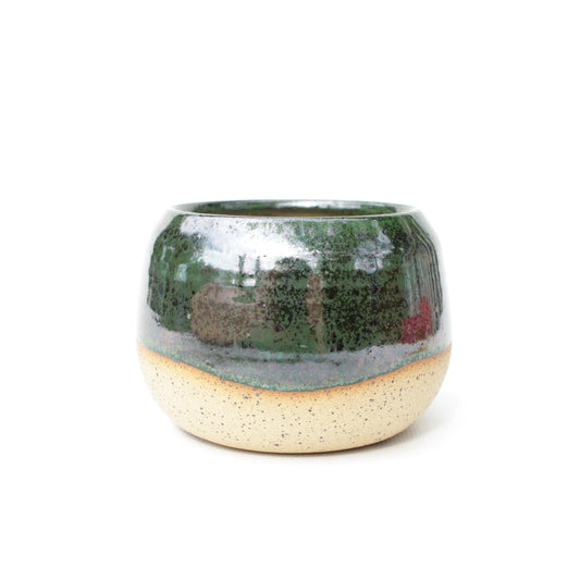 3.5" Green Speckled Stoneware Planter Pot
