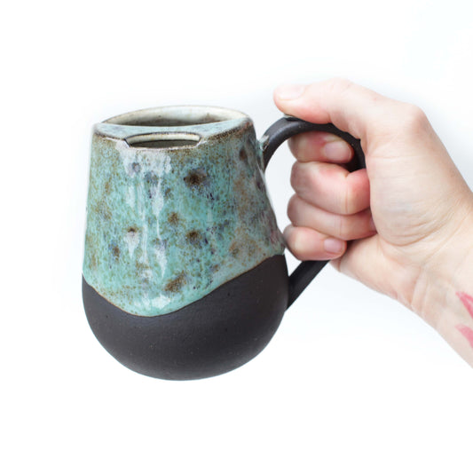 Turquoise Teal Cozy Black Stoneware Sip-Top Mug