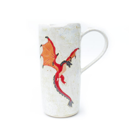 Red Dragon Skinny Stoneware Travel Mug with Handle