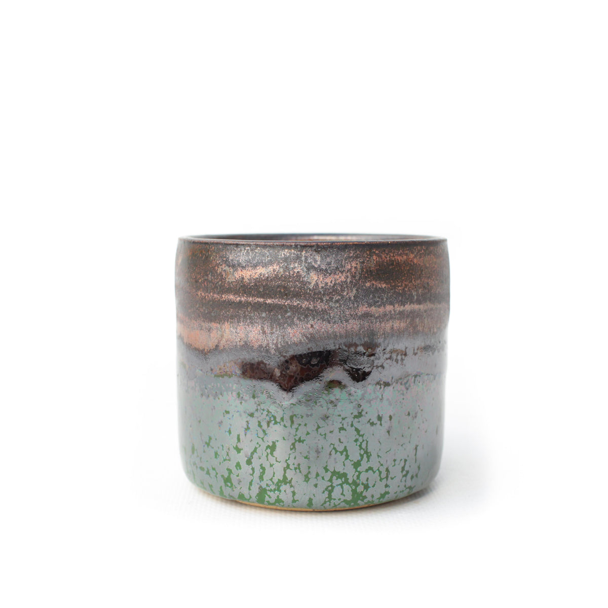 3" Green & Bronze Speckled Stoneware Planter Pot
