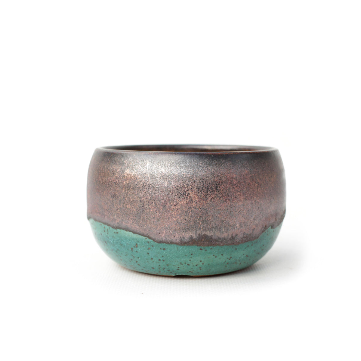 3.75" Teal & Bronze Speckled Stoneware Planter Pot