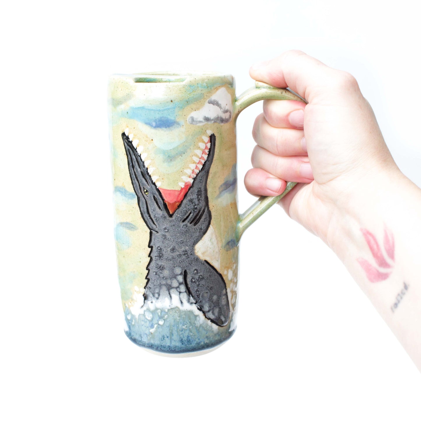Mosasaur Skinny Stoneware Travel Mug with Handle