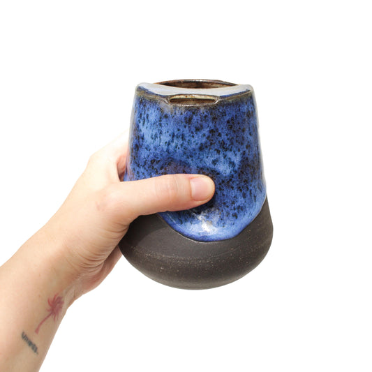 Cobalt Blue Cozy Black Stoneware Sip-Top Thumb Tumbler