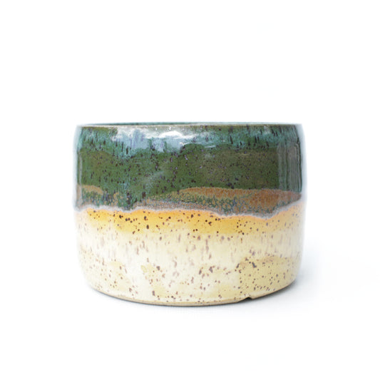 5" Green and Yellow Speckled Stoneware Planter Pot