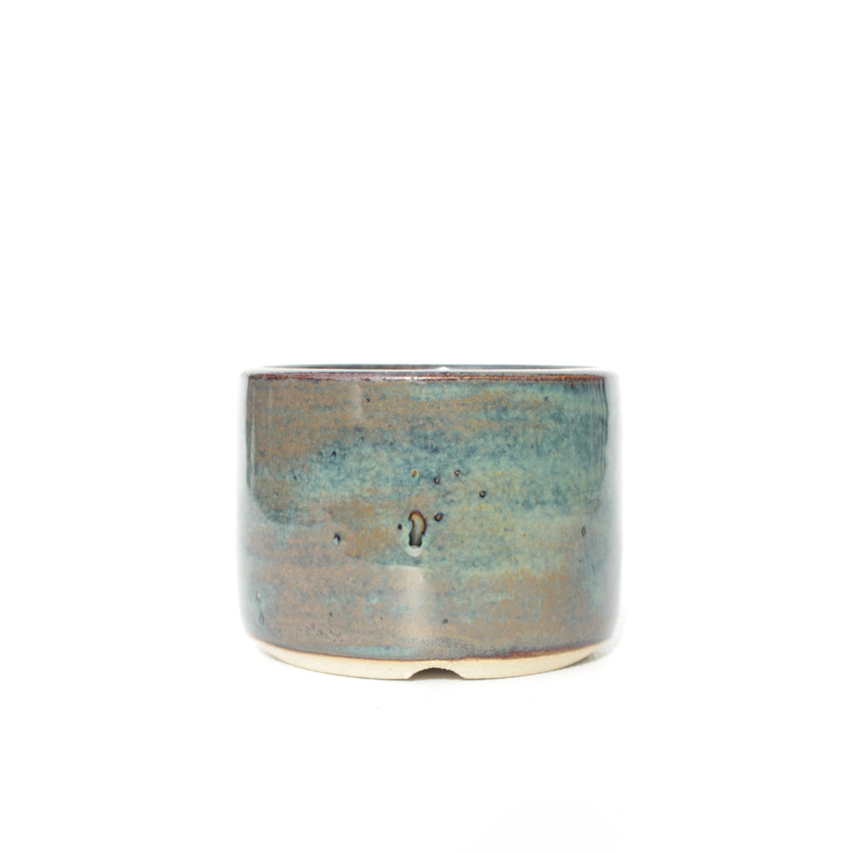 3" Blue Brown Stoneware Planter Pot