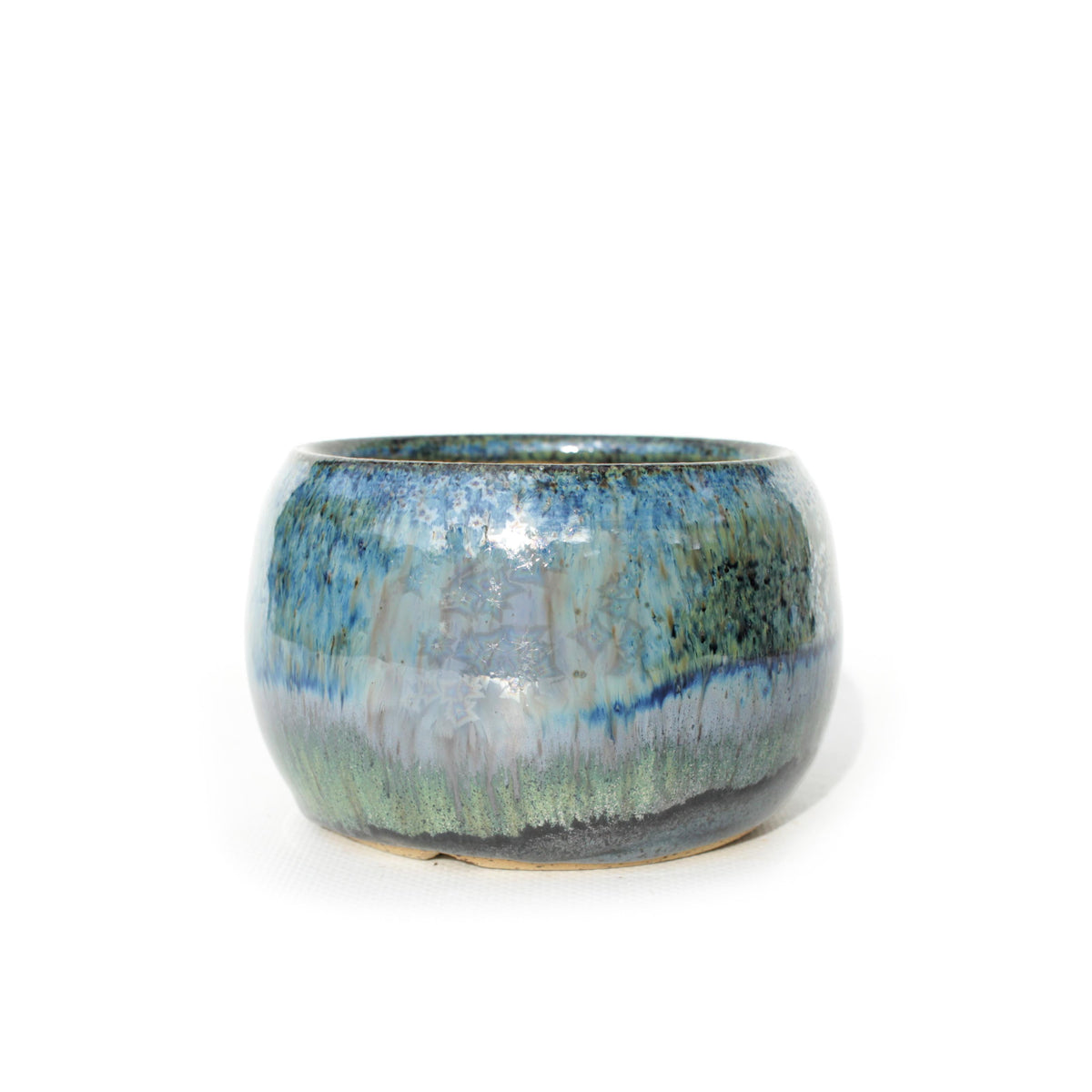 4" Blue Crystal Speckled Stoneware Planter Pot
