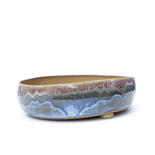 8" Speckled Stoneware Irregular Round Bonsai Pot