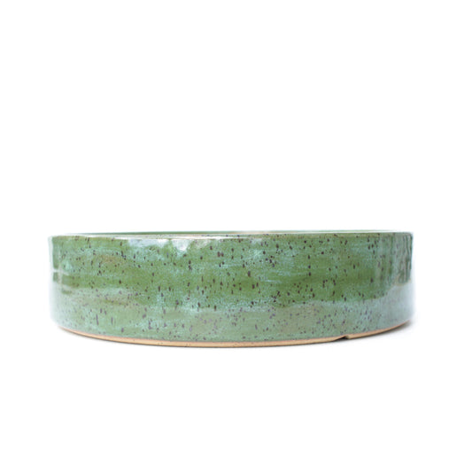 8.5" Green Speckled Stoneware Bonsai Pot
