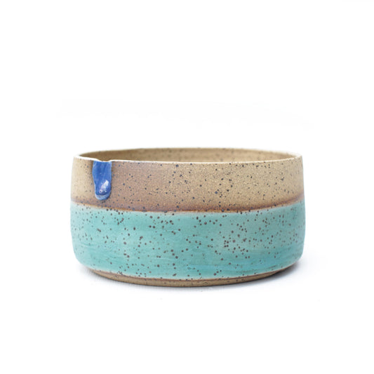 5" Teal with Blue Drip Speckled Stoneware Planter Pot