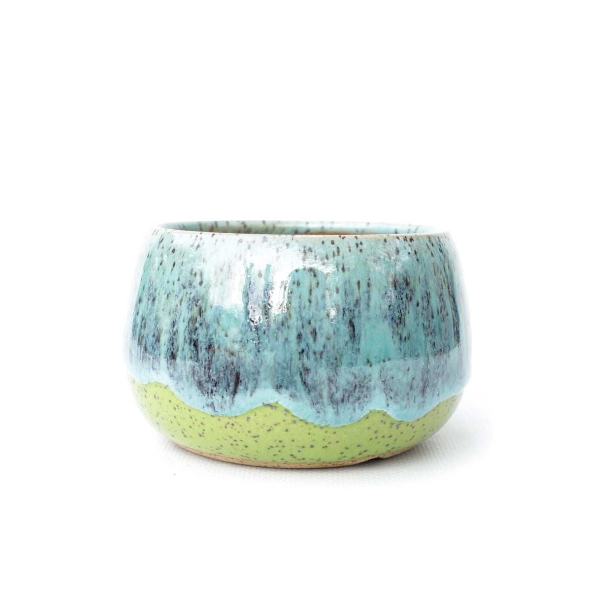 4.25" Blue Raspberry & Lime Speckled Stoneware Planter Pot