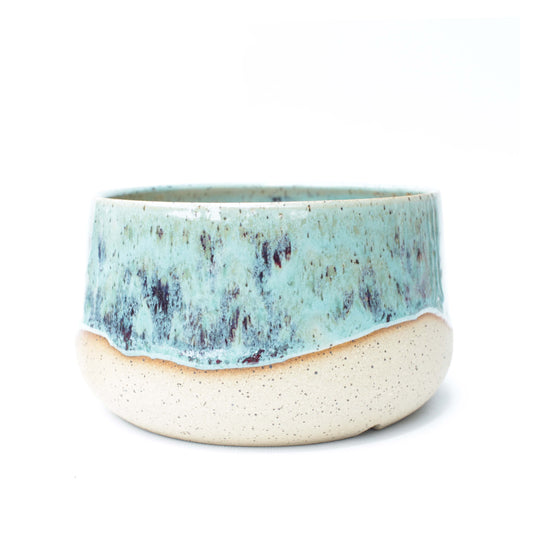 7" Mint Mottled Speckled Stoneware Planter Pot